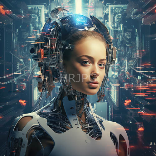 futuristic cybernetic headgear pulses blue light over intricate neck components