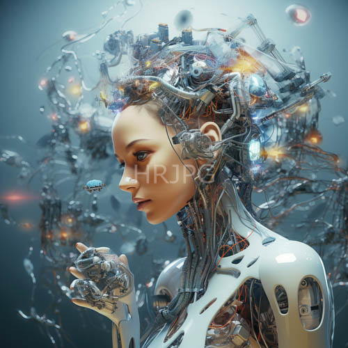 cybernetic hairpieces pulse soft illumination near translucent pale skin features precisely
