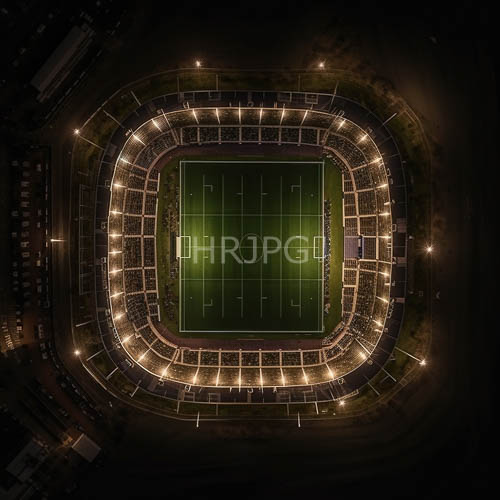 high intensity floodlights illuminate a pristine green grass field at night