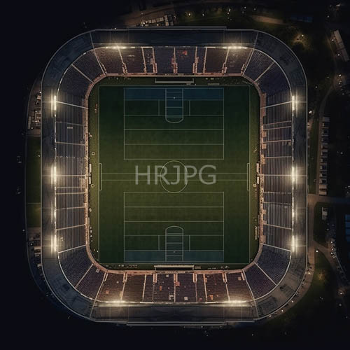 spotlight rays trace the edges of empty iron gray stadium seats