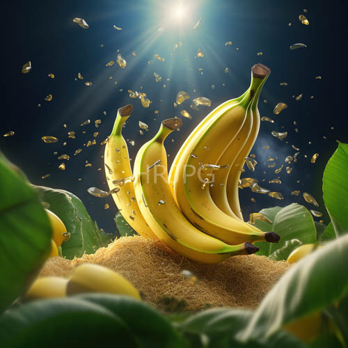 High Resolution: Four ripe yellow bananas hover midair above coarse sandy terrain spaces download. | HRJPG.com