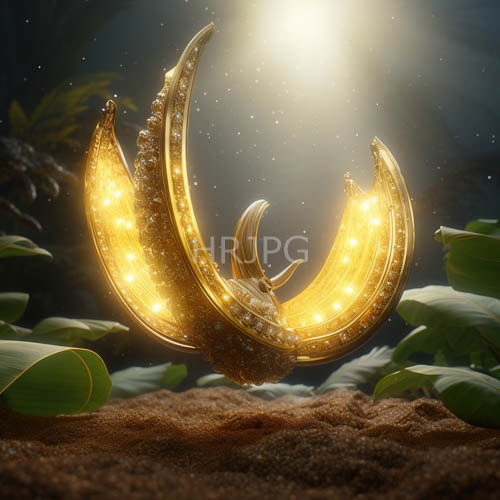 golden crescent shaped objects hover above sun kissed sand and mist