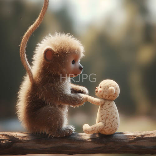 High Resolution: Soft sunlight bathes two fluffy brown toy monkeys on branches gently download. | HRJPG.com