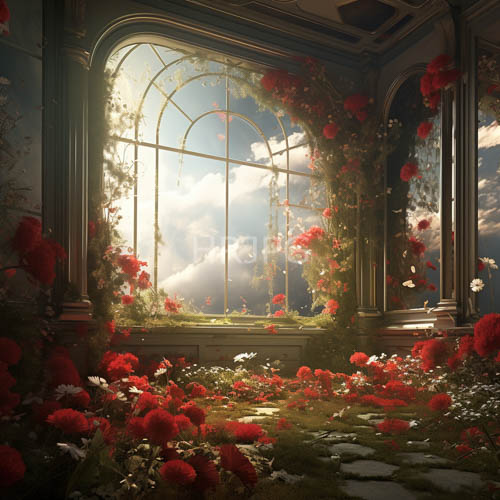 climbing flowers frame sunlit domestic harmony of nature and light