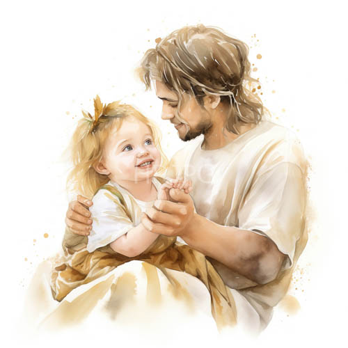 child of god embraces saviors warm hands in light brown hair and beard