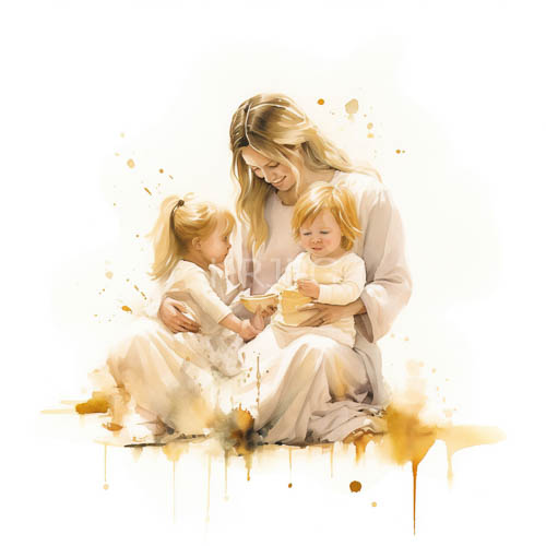 motherly love unfolds on pristine white background with watercolor splashes