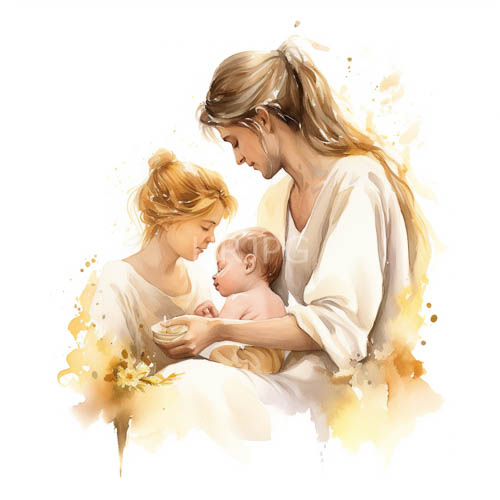 familial bonds formed across muted yellow and white background of watercolor