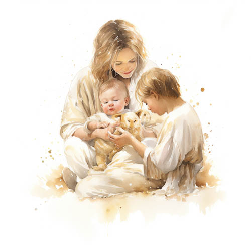 High Resolution: Watercolor Depiction of Intimate Maternal Love in Calm Nursery Setting with Soft Textures download. | HRJPG.com