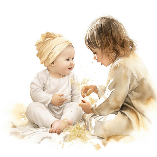 High Resolution: Whispers of Childhood Innocence in Pastel Hues on White Background with Gentle Companion download. | HRJPG.com