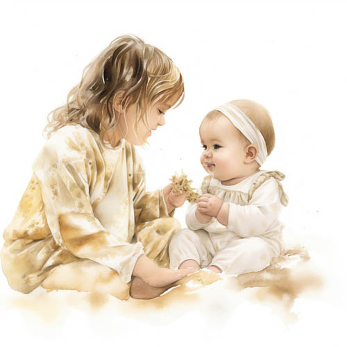 watercolor of intergenerational love in delicate beige surrounds