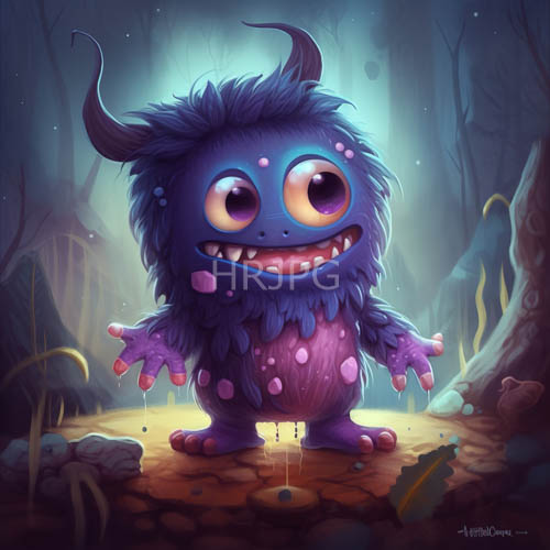 moonlit whimsy monster amidst ethereal mushrooms in rocky terrain