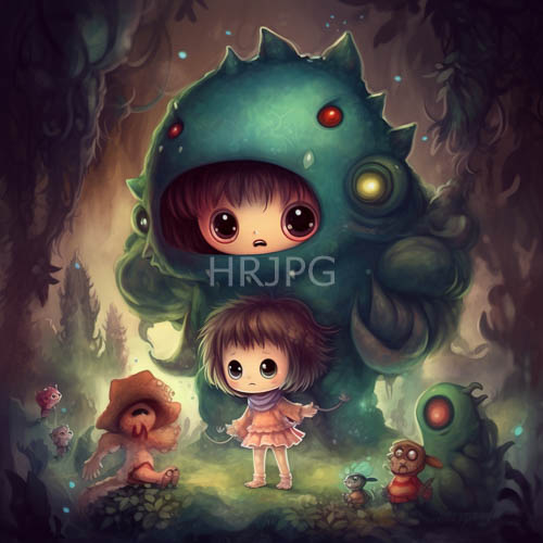 whimsical fantasy of two chibi children amidst twilight magic