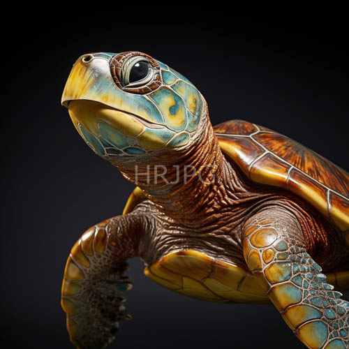 sea turtle sculpture work features intricate patterns on head and shell