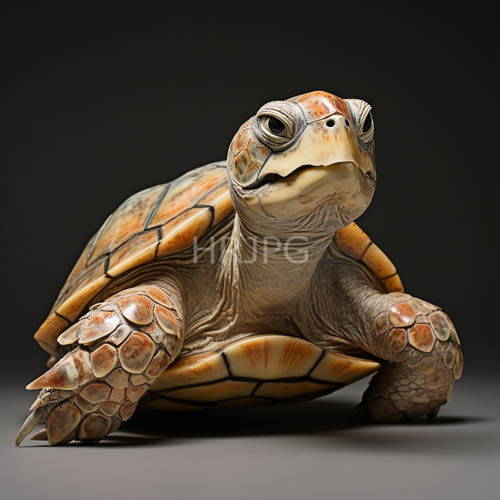 olivegreen and brown leathertextured turtle shell in meticulous scales and subtle surface variations on darkgray backdrop