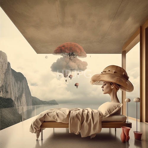 mountain peaks enveloped in misty air blur across sleek glass bedroom interior