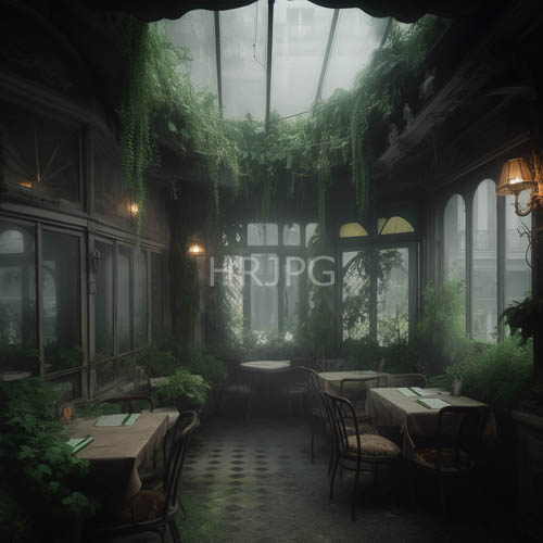 abandoned greenhouse cafe sinks into overgrown natures embrace fading away