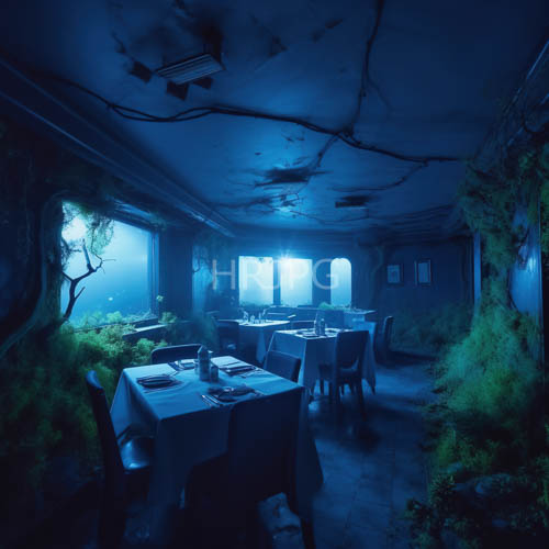 ethereal ambiance wraps mosscovered restaurant in flickering stormgray light and shadows