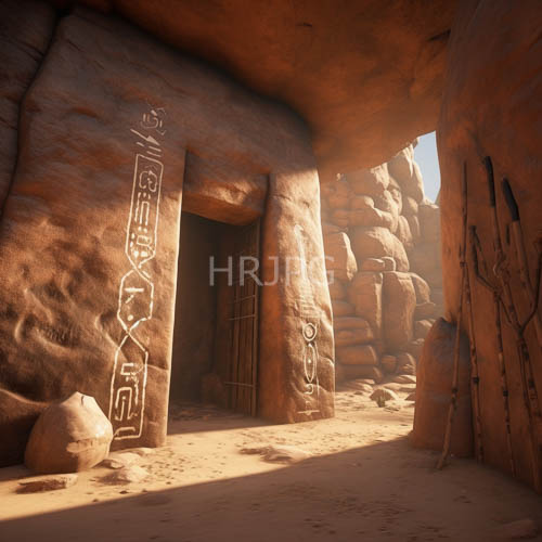 High Resolution: Ancient Sandstone Temple Entrance at Dusk with Flickering Shadows and Weathered Texture download. | HRJPG.com