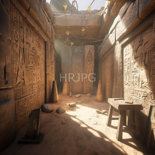 egyptian sacred tombs bask in sunlight streaming through fractured ceiling cracks amidst ancient relics
