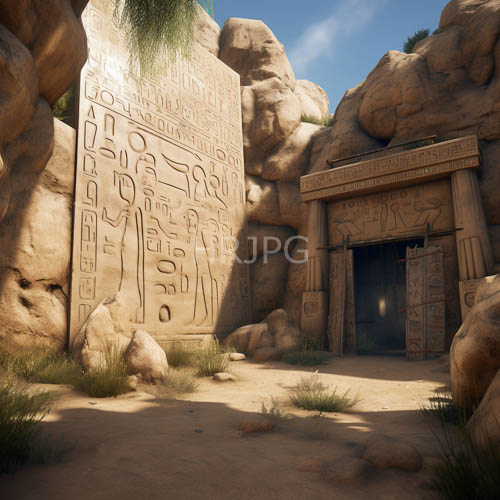 ancient egyptian temple entrance with weathered stone and intricate hieroglyphs
