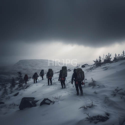 High Resolution: Mountainous terrain beckons determined hikers with rugged snowy paths download. | HRJPG.com