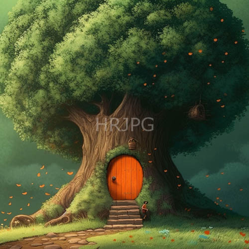 enchanting fantasy treehouses feature vibrant orange wooden doors