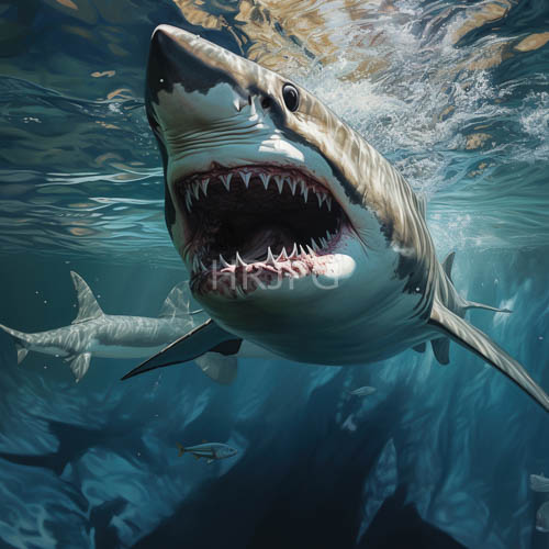 powerful jaws of great white shark thrash in primal oceanic dominance