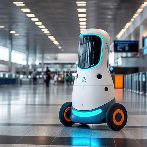 autonomous vehicle glides through modern airport terminal with futuristic design and cuttingedge technology
