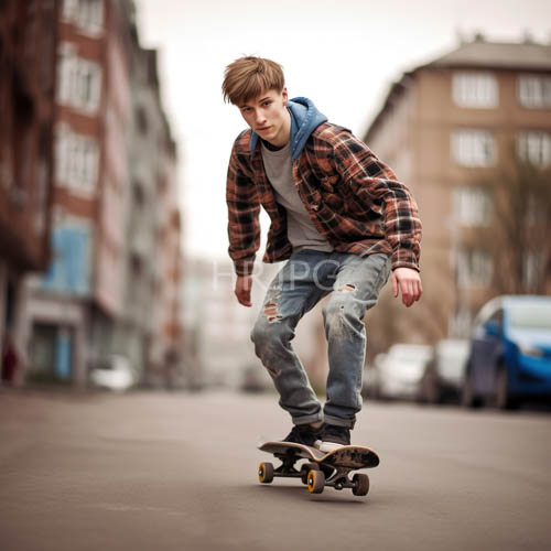 urban skate culture streetwear aesthetic on empty metropolitan roadway with moody cloudy sky