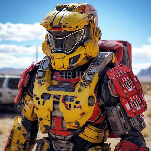 futuristic soldier commands attention with strikingly highcontrast mechanical armor