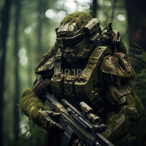 High Resolution: MossEncrusted Combat Gear Confronts Urban Forest Canopy at Dusk download. | HRJPG.com