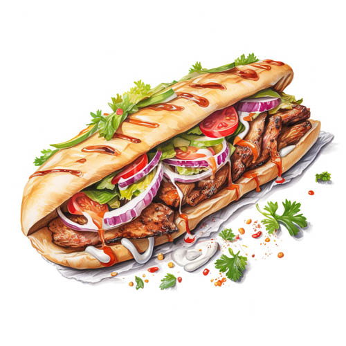 High Resolution: Layered Chicken and Ruby Red Onion Rings on Charred Bread with Fresh Lettuce download. | HRJPG.com