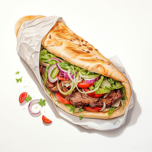 overflowing beef sandwich art on rustic parchment food
