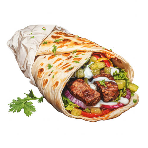 High Resolution: Crisp Fresh Vegetables Perch on Juicy Beef Patties in a Cozy OpenFaced Gyro Setting download. | HRJPG.com