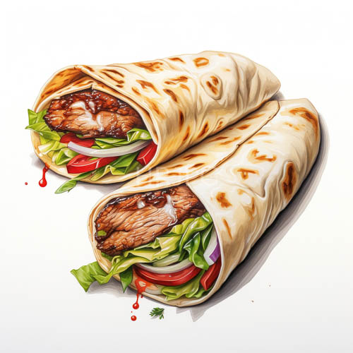 meticulously crafted shawarma wraps showcase caramelized grilled beef in toasted pita bread with contrasting textures and flavors