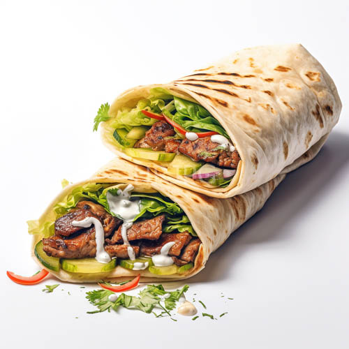sizzling beef gyro wraps with juicy chunks and fresh lettuce