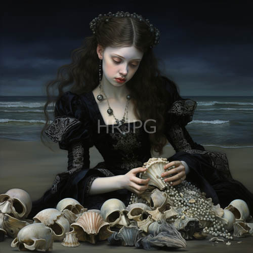 undulating ocean waves enfold black lace dress with iridescent pearlescent sheen
