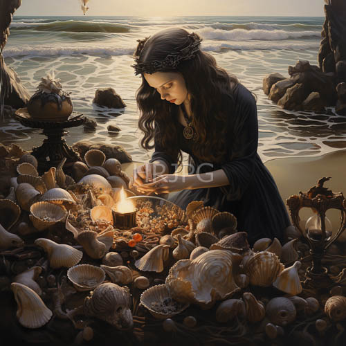 fantasy coastal elegance with celestial glow and bohemian charm in