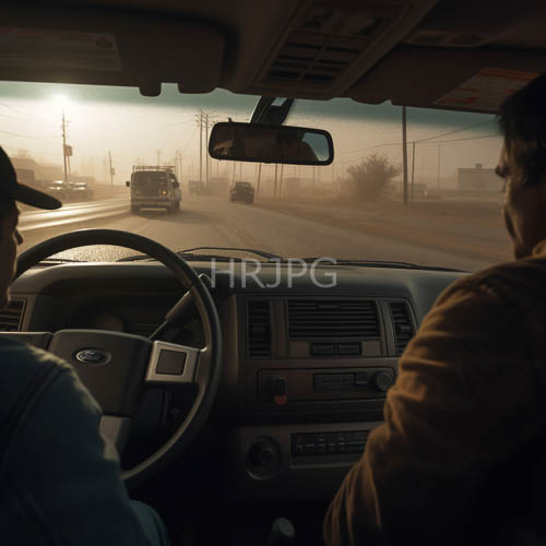 modern suv interior design amidst misted urban landscape at dusk