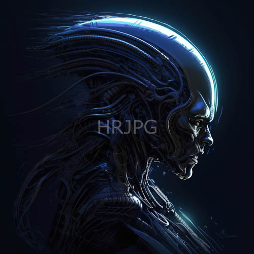alien skull dome radiates deep blue luminance in void backdrop