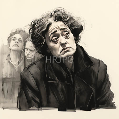 elderly womans weathered skin tones and wavy hair in thoughtful grayscale contemplation