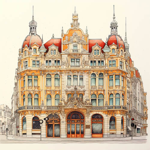 baroque hall architecture features intricate carvings and muted bluegreen accents