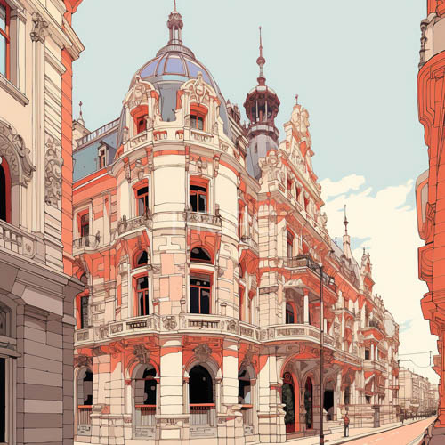 elegant european architecture marvels majestically against skyline with ornate decorations