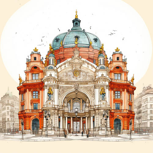 High Resolution: Baroque Revival Architecture Domes Ignite with RedOrange Facades Against Delicate Stone Accents download. | HRJPG.com
