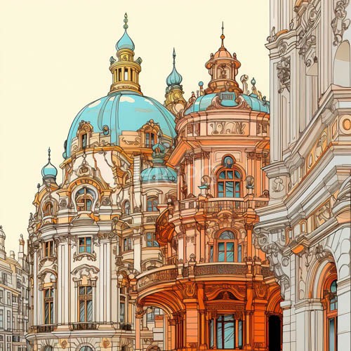 baroquestyle architecture characterized by ornate buildings with intricate carvings and colorful facades