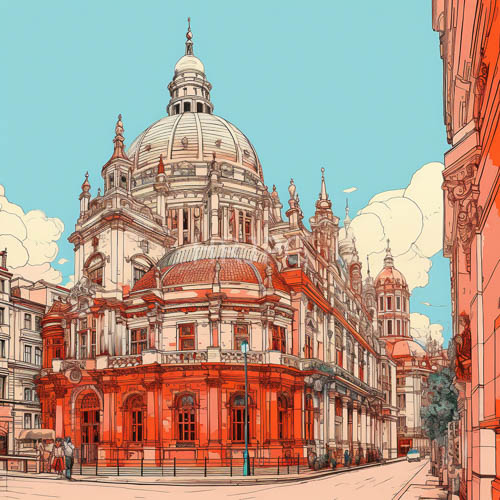 High Resolution: Majestic Baroque Architecture Dominates Ornate Cityscape with Elaborate Facades and Classical Columns download. | HRJPG.com