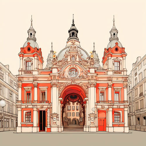 baroquestyle building showcases architectural brilliance with striking red and white accents