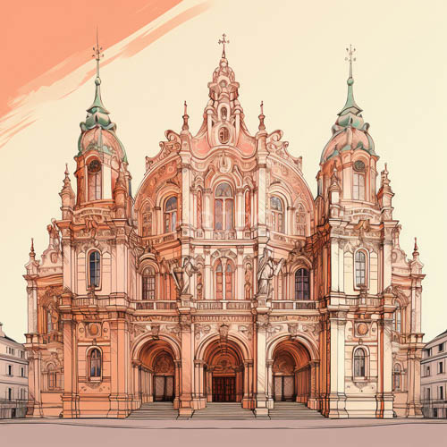 of ornate baroque church architecture with contrasting light and texture