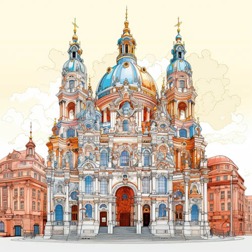 ancient monastery spires define majestic st peters basilica in richly detailed architectural with dramatic cloud cover