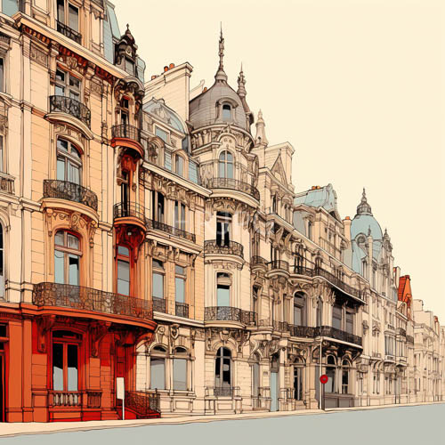 elegant historic european buildings showcase ornate facades under pastel skies transition